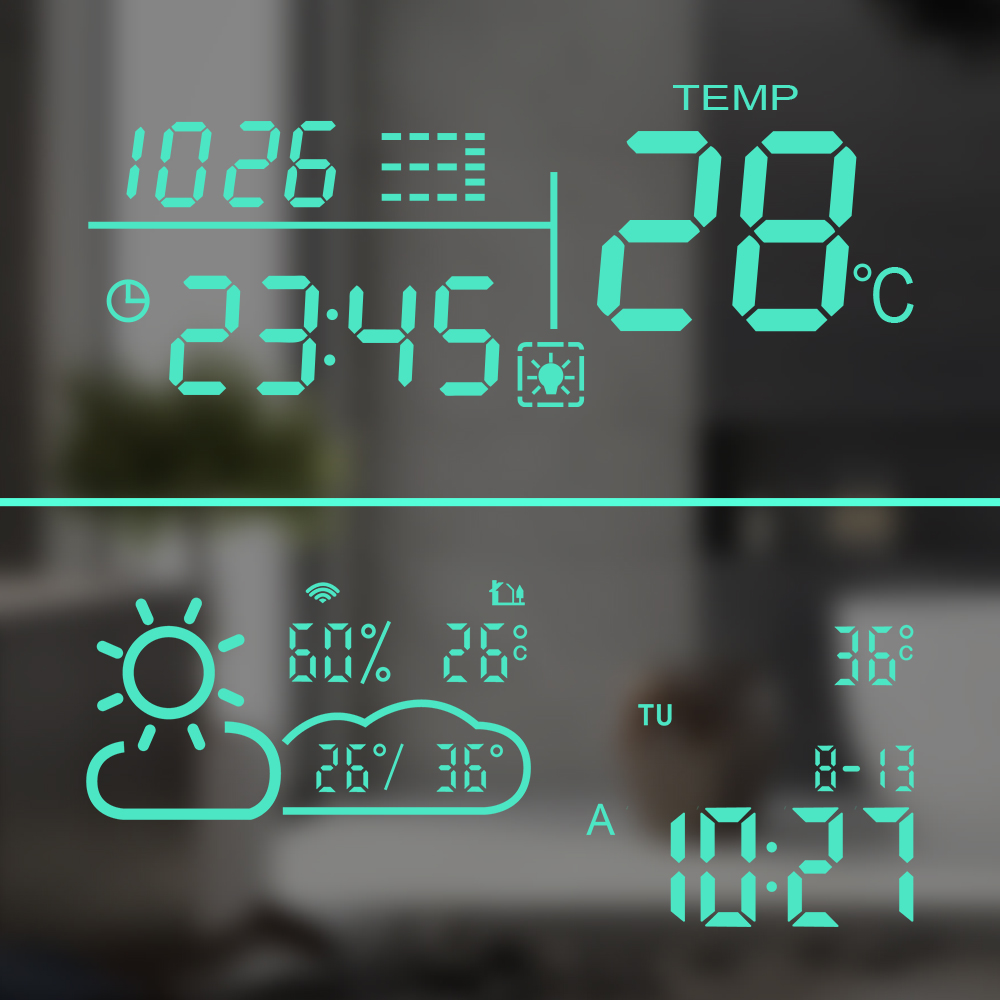 Digital clock/temperature
What is the outdoor temperature? How long is it to go to work? Take a look at it and you will have the answer.
