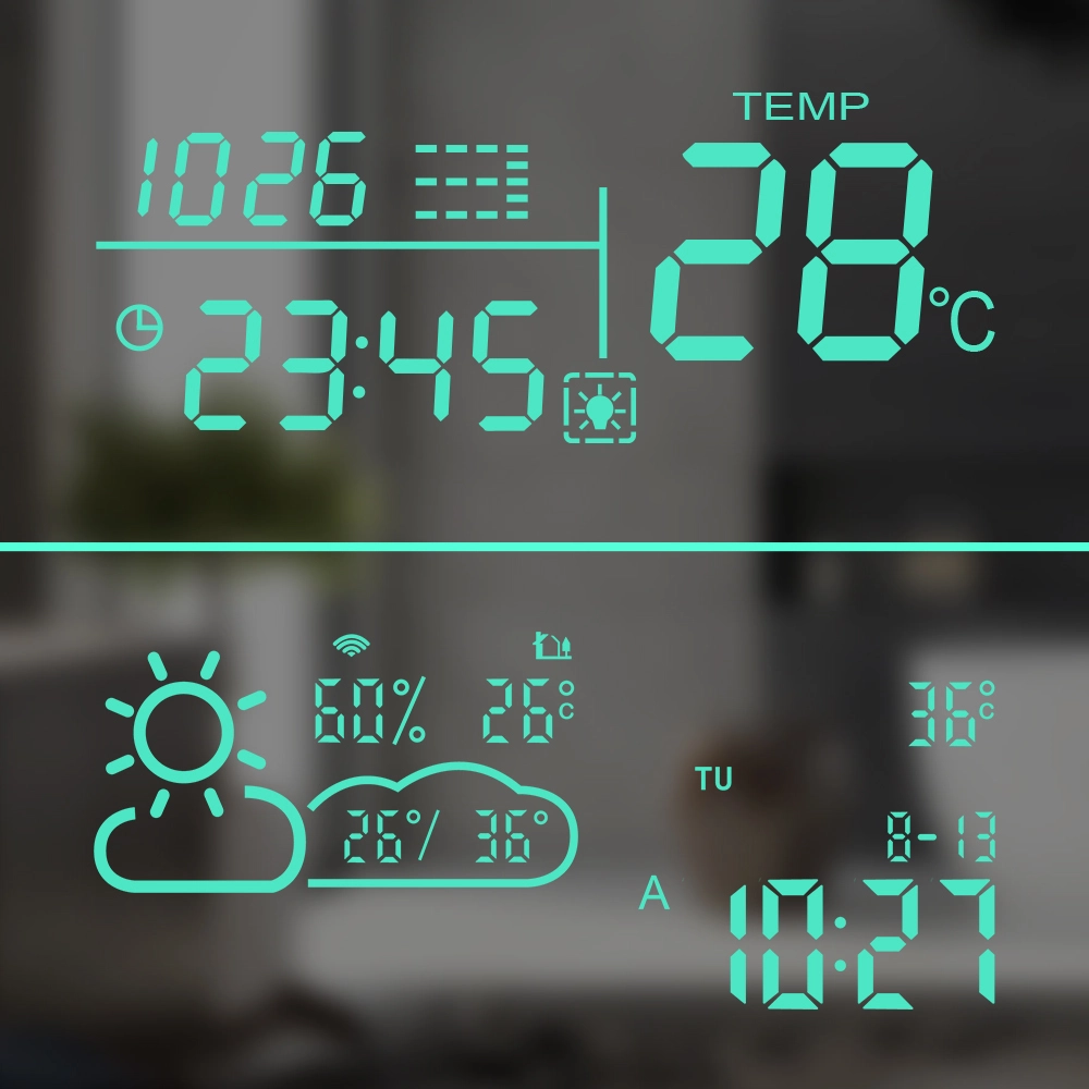 Digital clock/temperature What is the outdoor temperature? How long is it to go to work? Take a look at it and you will have the answer.